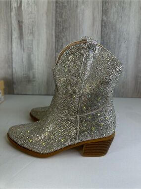 Embellished Silver Crystal Cowboy Boots - Women